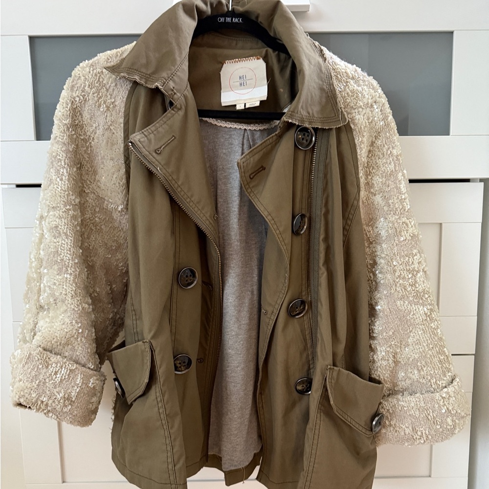 Anthropologie Olive Jacket with Sequin Sleeves